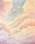 Cloud Hopping by Eric Paul, limited-edition skyscape art print showing two parasailers floating among pink and blue clouds.