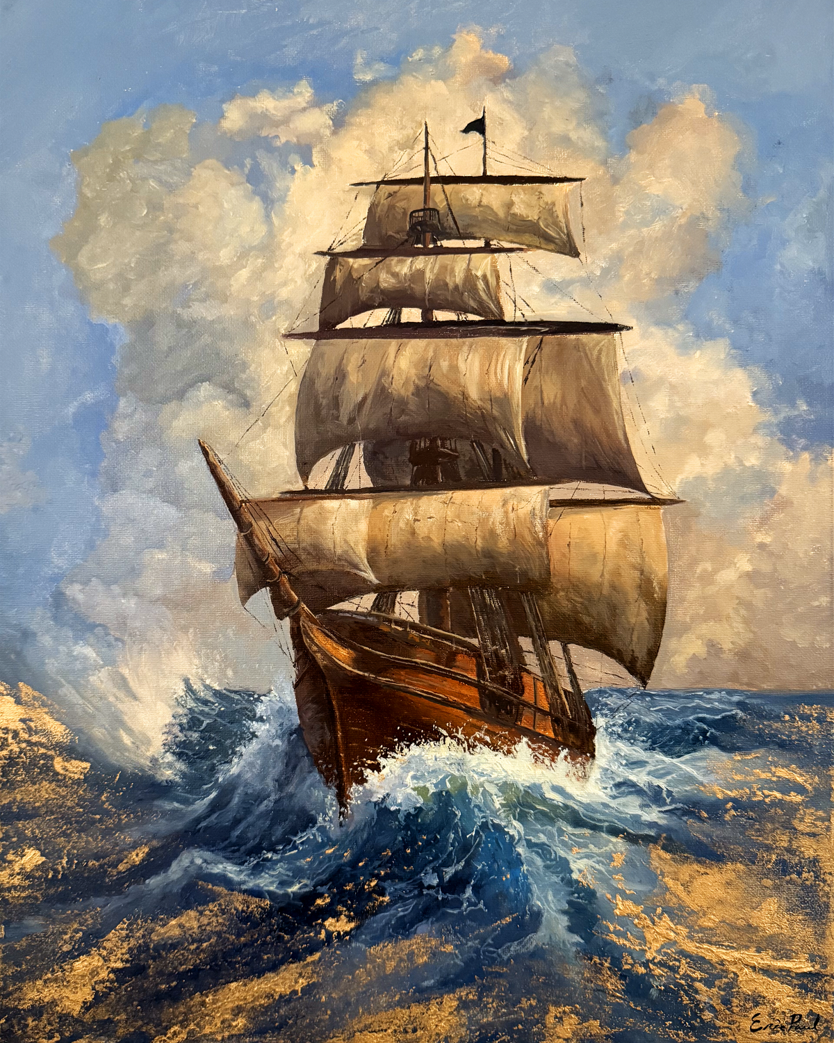 Fair Winds by Eric Paul, artwork image for the limited-edition nautical print depicting an Age of Sail sailing ship on the open ocean.